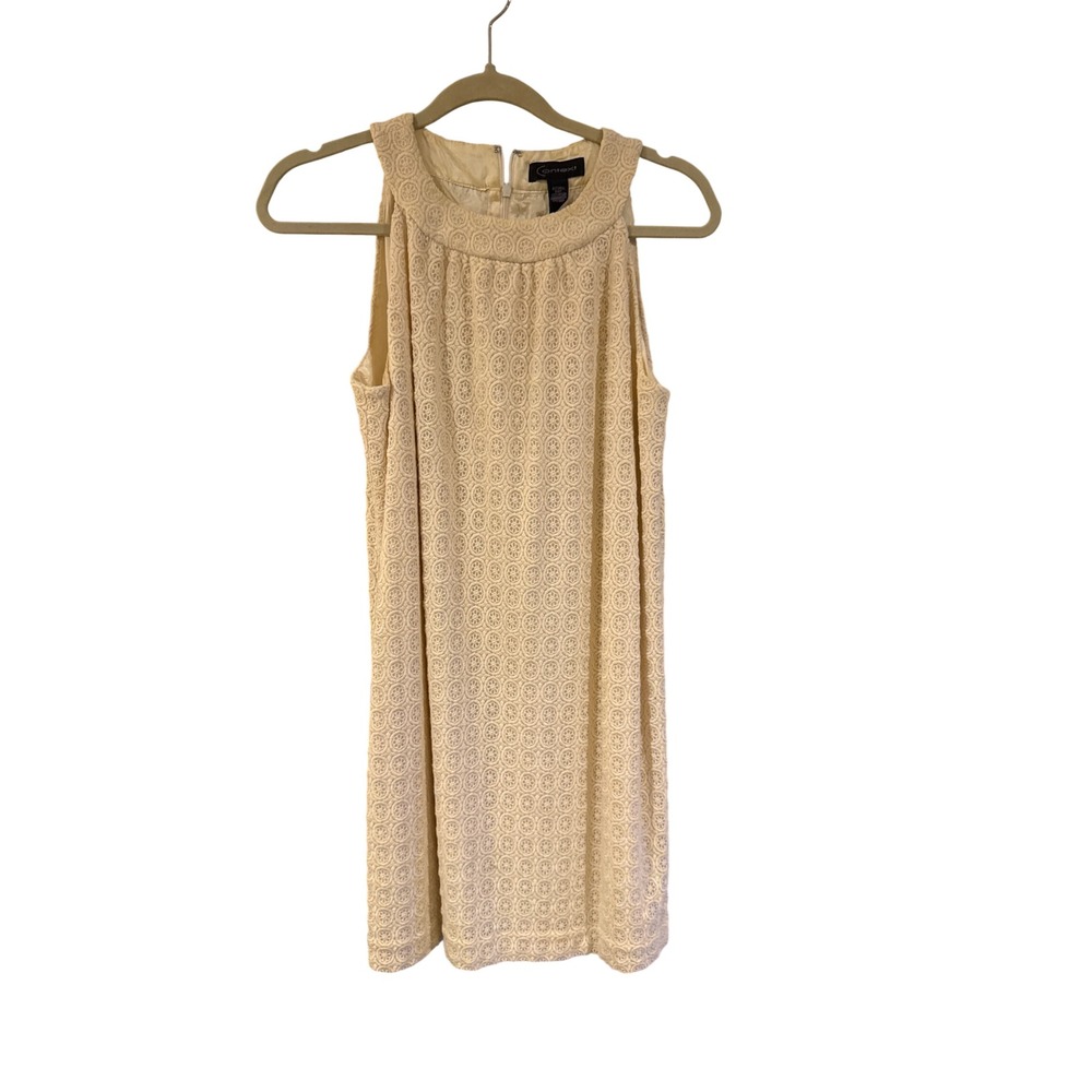 Context Women Cream Floral Eyelet Lace High Neck Sleeveless Shift Dress Size 14